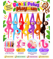 Oyuncak Peluş Maymun 3'lü Renkli Set Elleri Yapışabilen Sarılan Cırtlı Uyku ve Oyun Arkadaşı Hediyelik Monkeysole 70 Cm