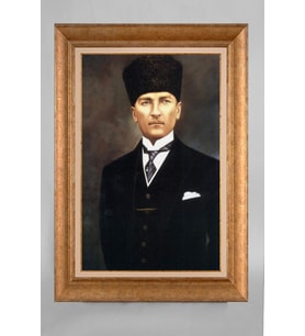 Altın Varaklı Paspartulu Çerçeveli Atatürk Tablo nt918