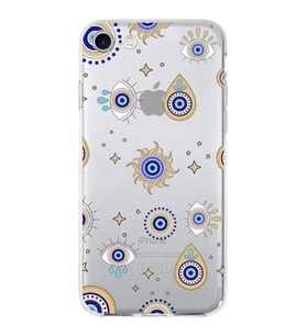 PrintiFy Apple  iPhone 7 ile Uyumlu 1mm Slim Fit Nazar Boncuğu 5 Baskılı Şeffaf  Kılıf