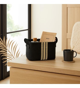 Ocean Home Textile Çizgili Siyah Renk Jüt Sepet 24 x 17 x 14 cm 
