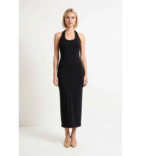 Kadın Havuz Yaka Kolsuz Bodycon Midi Elbise %96 Polyester Elastan Astarsız Düz Desen Günlük Rahat