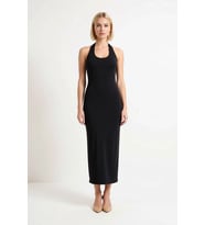 Kadın Havuz Yaka Kolsuz Bodycon Midi Elbise %96 Polyester Elastan Astarsız Düz Desen Günlük Rahat