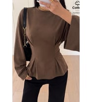 Kadın Pilet Bel Oturtmalı Peplum Detaylı Uzun Kollu Bluz