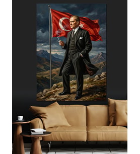 Türk Bayraklı Atatürk Zirve Dekoratif Kanvas - Mdf Ahşap Tablo