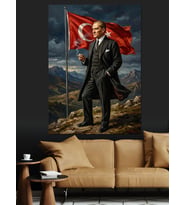 Türk Bayraklı Atatürk Zirve Dekoratif Kanvas - Mdf Ahşap Tablo