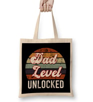 Dad Level Unlocked Gaming New Dad Baby Announcement Fathers Day Daddy To Be Video Game First 03 Bez Çanta Uzun Saplı