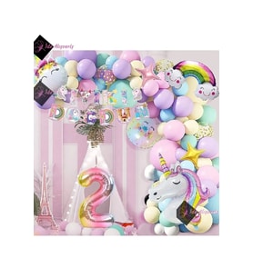 2 Yaş Karakterli Unicorn Temalı Iyi Ki Doğdun Makaron Balon Doğum Günü Parti Kutlama Seti