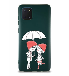 Samsung Galaxy A81 Soft Premier Kapak Aşk Tasarımlı Silikon Kılıf - Yeşil (Şeffaf)