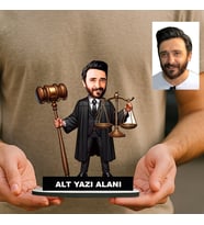 Kişiye Özel Savcı Karikatürlü 18 cm MDF Masaüstü Biblo - Avukat Hediyesi Avukata ve Hukukçuya Hediye