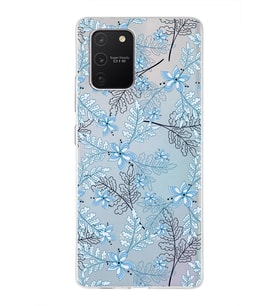 Samsung Galaxy A91 Uyumlu Kapak Floral Mavi Tasarımlı Şeffaf Silikon Kılıf