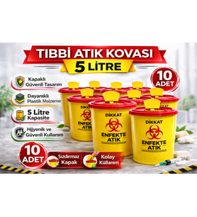 Northcity Tıbbi Atık Kovası 5 Litre 10 Adet Kapaklı Tıbbi Atık Kutusu Enfekte Atık Kovası