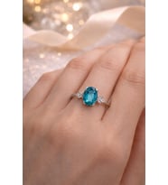 925 AYAR RODYUM KAPLAMA OVAL AQUAMARİN TAŞLI  GÜMÜŞ YÜZÜK