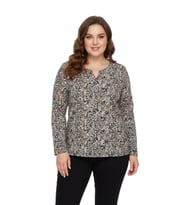 Kadın V Yaka Modelli Baskılı Bluz BGL-ST05106 (Vizon)