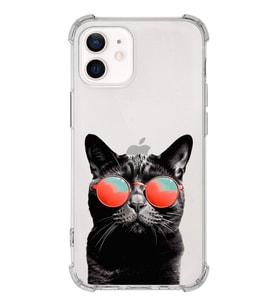PrintiFy Apple iPhone 12 Mini Uyumlu Kedi 3 Baskılı Şeffaf Köşe Korumalı Antişok Kılıf