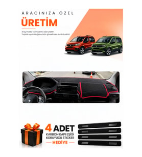 PEUGEOT RİFTER (2018-2026) Uyumlu Torpido Koruma Örtüsü Oto Kılıfı - Siyah Kırmızı