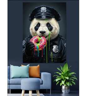 Polis Panda Ve Donut Keyfi Dekoratif Kanvas - Mdf Ahşap Tablo
