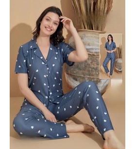 Boyraz Kadın Milan Boydan Düğmeli Kısa Kol Füme İnce Pijama Takımı 11033 - 1 Adet