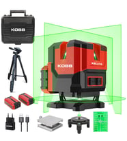 KOBB KBL41GTP 30M 4x90⁰/1x360⁰ Otomatik Hizalamalı Li-ion Çift Akü Profesyonel Yeşil Çizgi Lazer Distomat + Tripod