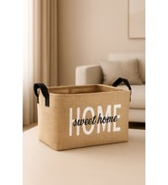 Home Baskılı Jüt Çamaşır Kirli Oyuncak Sepeti 25x18x14 (Standart)