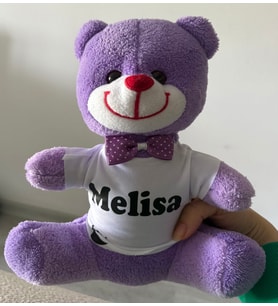 Kişiye Özel 25 cm Peluş Ayıcık – İsim Baskılı Sevimli Hediye (Mor, Pembe, Kahverengi, Açık Mavi, Beyaz)