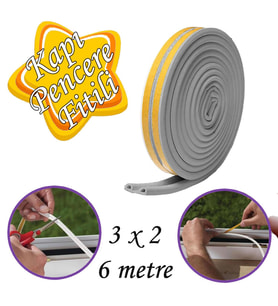 3x2=6 Metre Kapı Pencere Bandı Gri Fitili Yapışkanlı Soğuk Izolasyon Bant