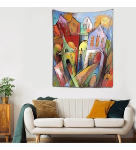 Kübik Çizim Evler Yıkanabilir Leke Tutmaz Kumaş Duvar Örtüsü Duvar Halısı Tapestry (Karışık)