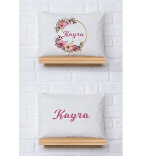 Pia Baby Premium %100 Pamuk İkili İsim Yazılı Kız Bebek Yastık Kılıfı – 35x45 cm Organik Baskı 5072-13 (Ekru)