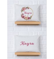 Pia Baby Premium %100 Pamuk İkili İsim Yazılı Kız Bebek Yastık Kılıfı – 35x45 cm Organik Baskı 5072-13 (Ekru)