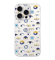 PrintiFy iPhone 15 Pro Max ile Uyumlu Nazar Boncuğu 2 Baskılı Kamera Korumalı Şeffaf Silikon Kılıf
