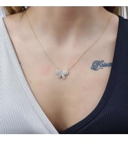 3 Boyutlu Çift Kelebek Zirkon Taşlı Gold Kaplama 925 Ayar Gümüş Kolye (Karışık)