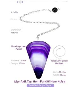 Sertifikalı Mor Akik Taşı Pandül Sarkaç Hem Pandül - Hem Kolye (Çok Renkli)