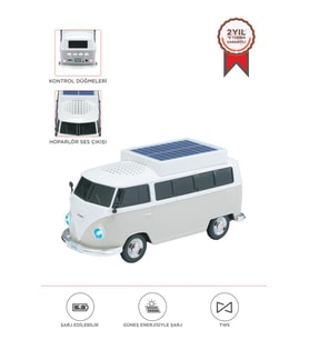 Torima D70 Bej Vosvos Tasarımlı Solar Şarjlı Bluetooth Hoparlör 5W Güçlü Ses