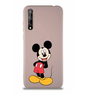 Huawei P Smart S Soft Premier Kapak Mickey Mouse-B Tasarımlı Silikon Kılıf - Pudra (Şeffaf)