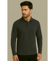 Regular Fit %100 Pamuk Polo Yaka Uzun Kollu Basic T-Shirt (Füme)
