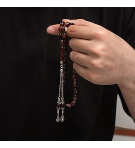 Sıkma Kehribar 925 Ayar Gümüş Tesbih (Bej)