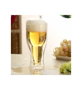 Çift Cidarlı Cam Bardak, 350 ml, Şişe Tasarımı, Bira ve Meşrubat İçin
