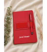 Kişiye Özel Kırmızı Cepli Defter Ve Roller Kalem