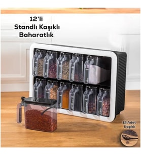 12'li Standlı Kaşıklı Baharatlık Seti