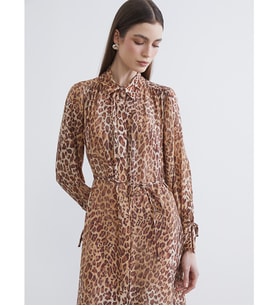 LCW Modest Bej Leopar Desenli Modal Karışımlı Gömlek Elbise