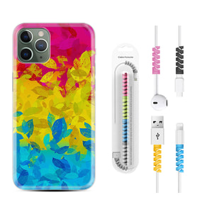 Apple iPhone 11 12 13 14 Pro Max Kılıf Kablo Koruma Spiral Silikon Yapraklar 1634