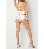 Beyaz Puantiyeli İnce Askılı Crop Üst Şortlu Kadın Fantazi Pijama Takımı 2027