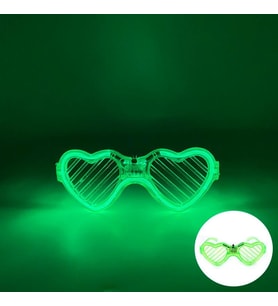 Yeşil LED Işıklı Kalp Gözlük – 3 Modlu Parti & Glow Gözlüğü