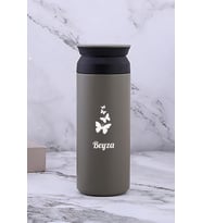 Kişiye Özel 500 ML Paslanmaz Çelik Kelebek Baskılı Termos  8 Saat Isı Koruma  Kahve ve Çay Termosu (Bej)