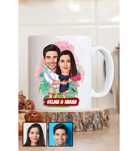 Çiftlere Özel Romantik Hediye Karikatürlü Beyaz Kupa Bardak