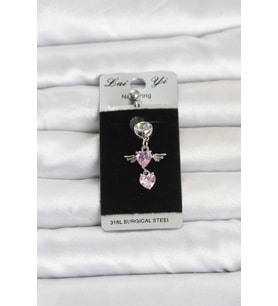 316L Cerrahi Çelik Pembe Zirkon Taşlı Kanat Model Göbek Piercing
