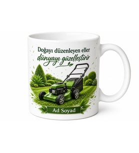 İsimli Peyzajcı Kupası Çim Biçme Desenli Peyzaj Hediye Bardak Kupa