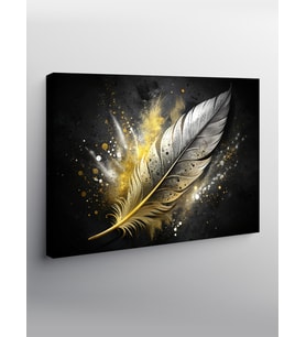 Kanvas Tablo Gold Rengi Kuş Tüyü