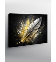 Kanvas Tablo Gold Rengi Kuş Tüyü