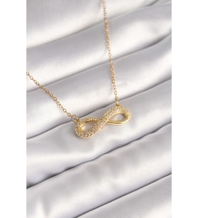 316L Çelik Gold Renk Zincir Zirkon Taşlı Sonsuzluk Model Kadın Kolye TJ-BKO8410