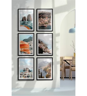Çerçeveli Tablo  Dekorasyon  Ev Dekoru Modern Sanat Sahil Baskısı İtalya Duvar Sanatı Tatil Holiday ÖZC-452 (Siyah)